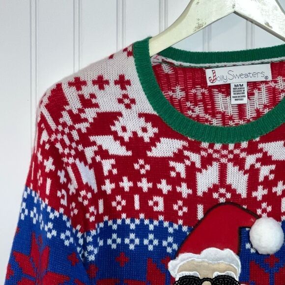 Jolly Sweaters Santa Sweater Women’s Medium Red Green Blue Holiday Ugly Sweater - Picture 2 of 13
